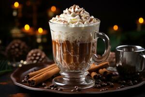 une verre de chaud Chocolat dans hiver La publicité nourriture la photographie photo