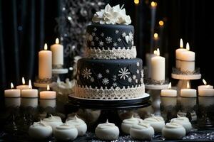 hiver gâteau pays des merveilles noir thème photo