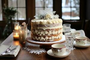 hiver gâteau pays des merveilles dans le cuisine table photo