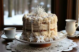 hiver gâteau pays des merveilles dans le cuisine table photo