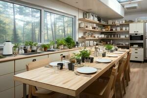 à l'intérieur cuisine cantine dans minimaliste style professionnel La publicité la photographie ai généré photo