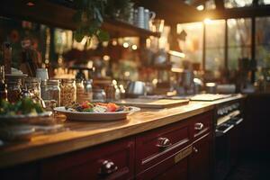 situation dans le cuisine dans le Matin professionnel La publicité la photographie ai généré photo