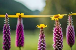 violet fleurs et Jaune fleurs sont dans une ligne. généré par ai photo