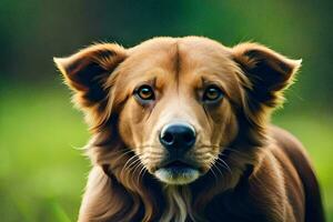 une marron chien est permanent dans le herbe. généré par ai photo