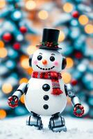 captivant bonhomme de neige robot fête Noël avec hiver flair, ai généré photo