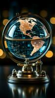 une cristal globe enfermé dans Stock données, une la fusion de la finance et monde verticale mobile fond d'écran ai généré photo