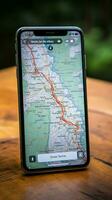 touristique Plans de Pologne avec une mobile téléphone pour la navigation et exploration verticale mobile fond d'écran ai généré photo