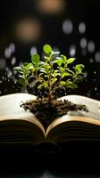 pages de une livre devenir le fertile sol pour une prospère vert plante verticale mobile fond d'écran ai généré photo