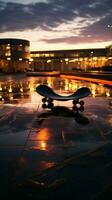 une détaillé vue de une planche à roulette patinoire, capturer ses Urbain ambiance verticale mobile fond d'écran ai généré photo