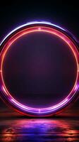 circulaire lueur une néon lumière formes une captivant et vibrant Cadre verticale mobile fond d'écran ai généré photo