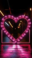 néon cœur frontière un illuminé signe formes une Cadre de affectueux lueur verticale mobile fond d'écran ai généré photo