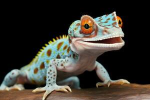 coloré tokai gecko, connu pour vibrant bleu et Orange marquages, tropical reptile ai généré photo