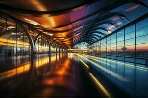 un international aéroport Terminal contre une flou toile de fond ai généré photo