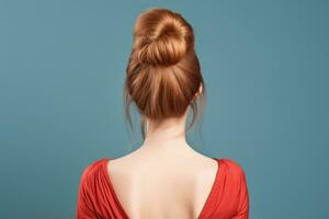 modèle de femmes longue cheveux chignon Regardez de retour ai généré photo