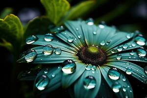 gouttes de pluie sur feuilles avec zoomé concentrer vue ai génératif photo