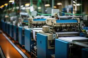 photo de à l'intérieur textile usine ligne production vue ai génératif