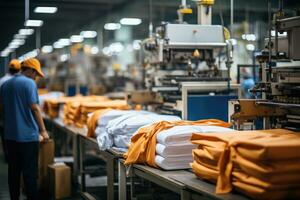 photo de à l'intérieur textile usine ligne production vue ai génératif