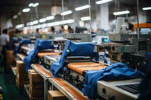 photo de à l'intérieur textile usine ligne production vue ai génératif