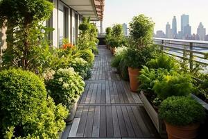 Stock photo de toit terrasse jardin conception ai généré
