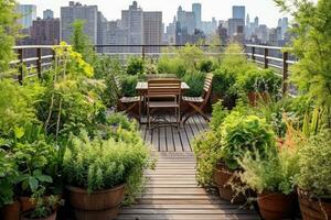 Stock photo de toit terrasse jardin conception ai généré