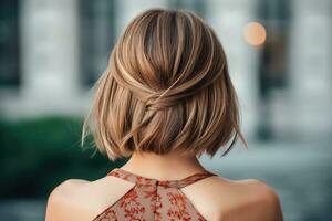 femmes bob coiffure Regardez de retour professionnel La publicité la photographie ai généré photo