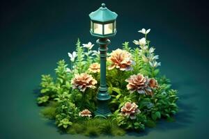 minuscule mignonne isométrique jardin lampe Publier doux lisse éclairage ai généré photo