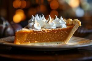 une image de une proche en haut coup de une délicieux citrouille tarte ai génératif photo