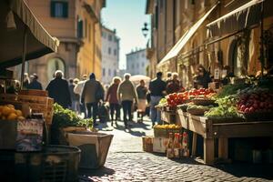 une photo de une animé rue marché dans Rome ai génératif