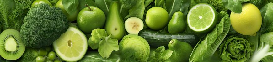 bannière disposition de vert des fruits et des légumes. génératif ai. photo