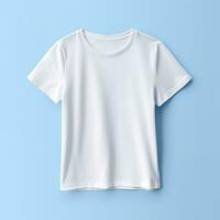 Facile blanc T-shirt sur doux bleu Contexte. ai génératif photo
