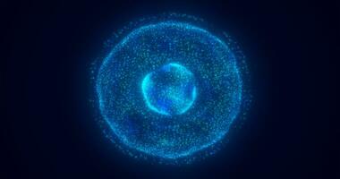 bleu énergie embrasé sphère futuriste atome de électrique la magie particules et énergie vagues Contexte photo