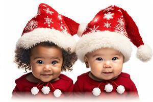 potrait de mignonne diverse bébés sur une Noël à thème tenue photo