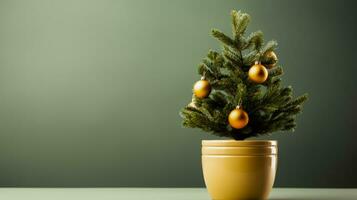 vivre mis en pot Noël arbre pour durable fête isolé sur une pente Contexte photo
