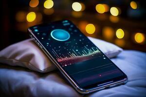 biohacking sommeil surveillance app sur téléphone écran Contexte avec vide espace pour texte photo