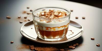 café dans une transparent verre, une tasse avec Lait mousse photo