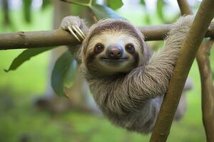 bébé la paresse dans arbre dans costa rica. génératif ai photo