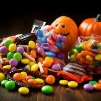 coloré Halloween bonbons citrouille collection ai génératif photo