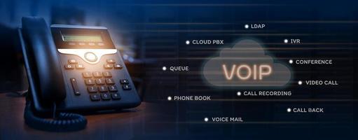 concept de services voip d'appareil téléphonique ip sur le lieu de travail photo