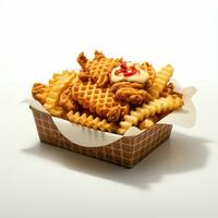 ai généré gaufre frites poussin dans blanc isolé Contexte photo