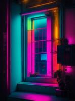 embrasé néon porte dans une foncé la fenêtre. 3d le rendu photo