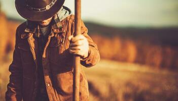 américain cow-boy et le sien ranch dans le Contexte photo