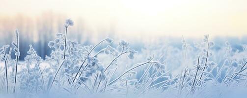 congelé neigeux herbe, hiver Naturel abstrait Contexte. magnifique hiver paysage. ai généré photo