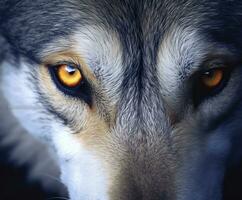 magnifique yeux de une sauvage loup. génératif ai photo