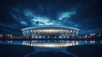 Football stade à l'intérieur à nuit avec lumières post-production photo