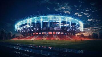 Football stade à l'intérieur à nuit avec lumières post-production photo