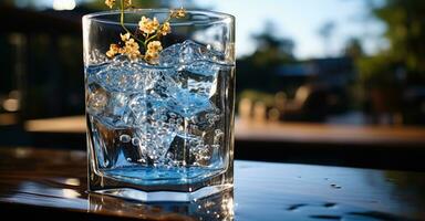 verre de l'eau étant rempli avec l'eau. établi avec génératif ai photo