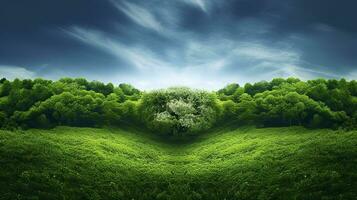 vert la nature avec blanc des nuages et ciel. ai génératif photo