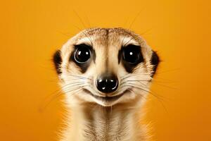 fermer de une suricate sur un Orange Contexte. ai génératif photo