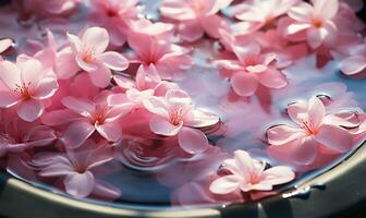 une de haut en bas vue capturer le fascinant ondulations et mouvements de teinté en rose l'eau. ai généré photo