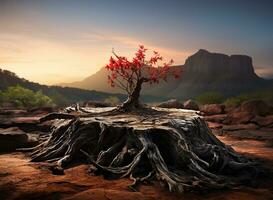 Jeune arbre pousse de le cœur de un vieilli. ai généré photo